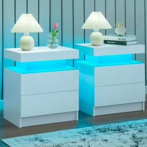 LED Nightstands with 2 Drawers - Set of 2